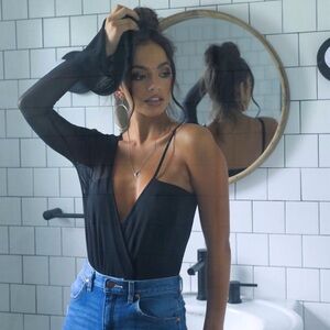 Fletch Camila One Sleeve Bodysuit in Black Mesh - Size Small